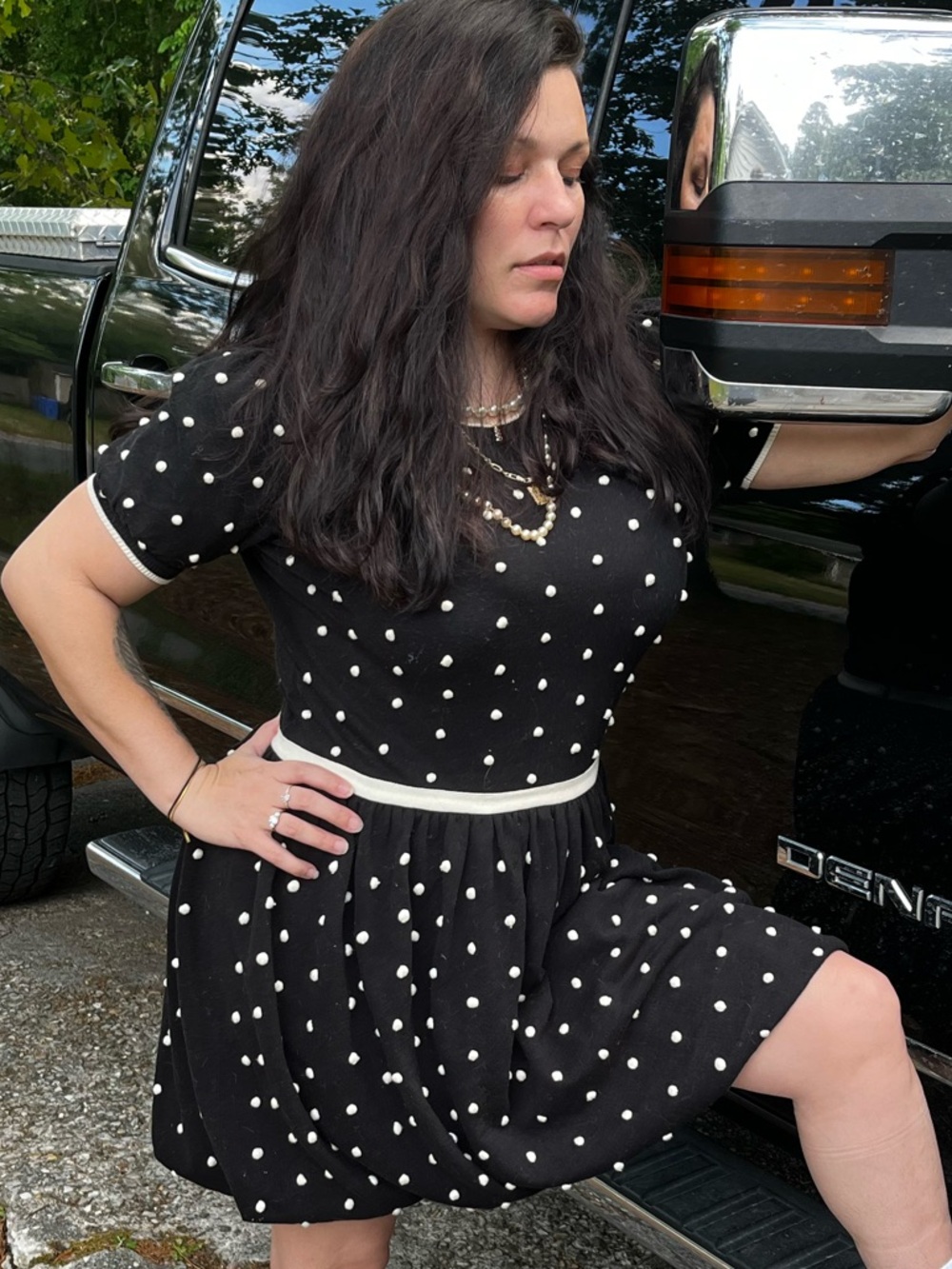 Valentino Black Polka Dot Short Sleeve mini a line as seen on tv.